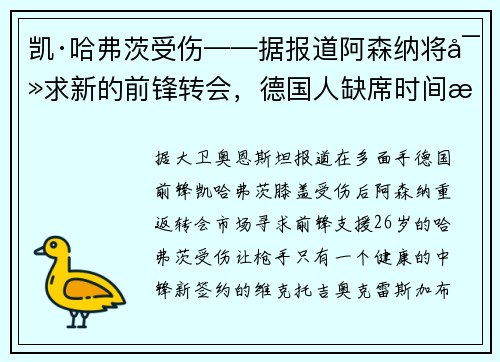 凯·哈弗茨受伤——据报道阿森纳将寻求新的前锋转会，德国人缺席时间未定