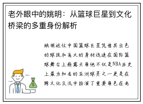 老外眼中的姚明：从篮球巨星到文化桥梁的多重身份解析